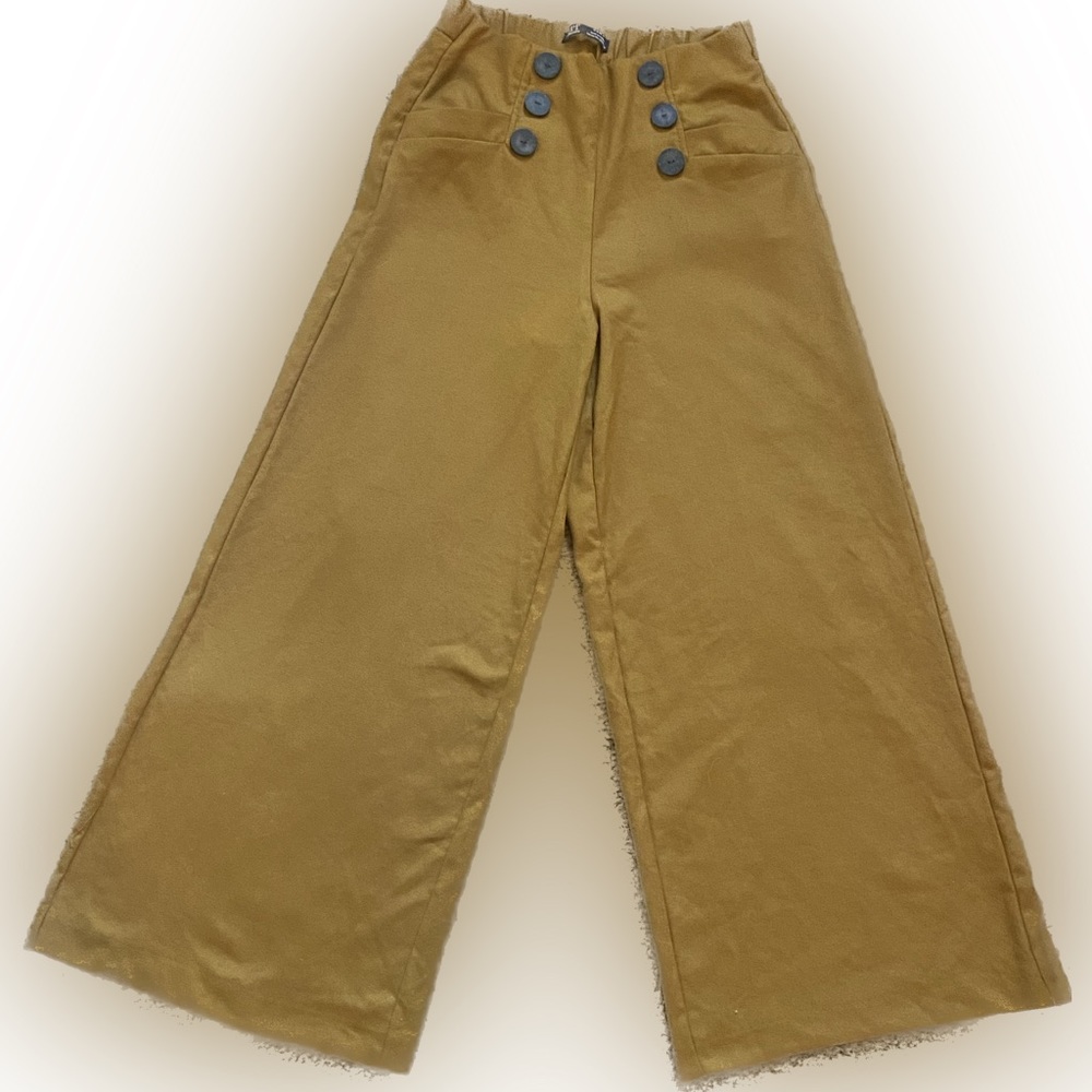 Zara wide leg mustard culotte sailor cropped trousers.